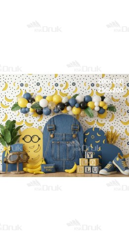 Tło fotograficzne „Banana party – niebiesko-żółta aranżacja dziecięca” | UB_815